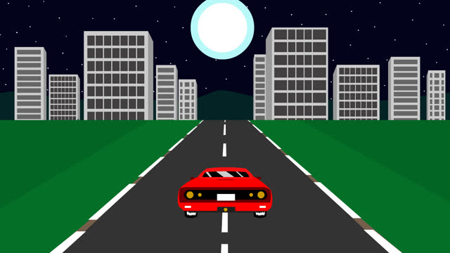 Animated video of vintage 8-bit style car racing game at night, city, arcade, pixel, art, 2d.