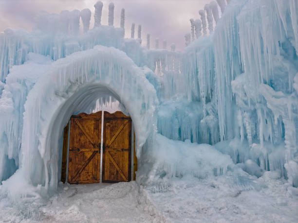istock Wooden doors on ice building 1462144388