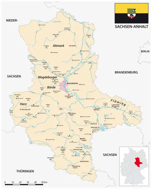 Vector illustration of Map of the German state of Saxony Anhalt