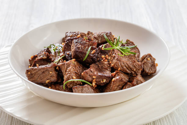 seared juicy new york strip steak bites