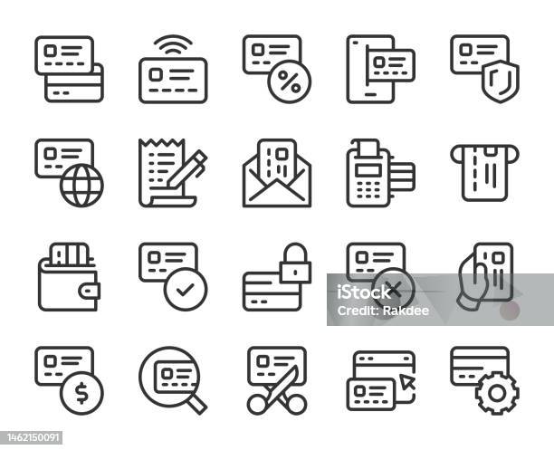 Credit Card Line Icons Stock Illustration - Download Image Now - Icon Symbol, Greeting Card, Financial Bill