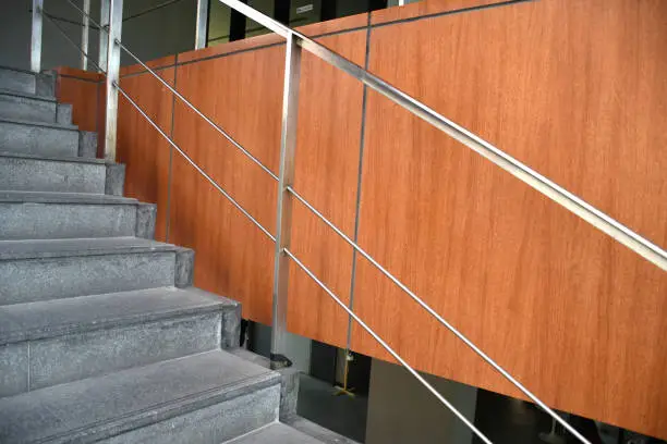 Aluminum hand rail and sling line for stair, balcony or terrace design. Concept for architeccture and interior company and industry portfolio image.