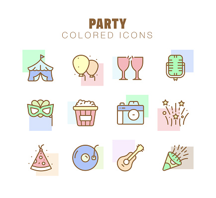 This set contains icons of Fireworks, Birthday, Graduation, Wedding and such.