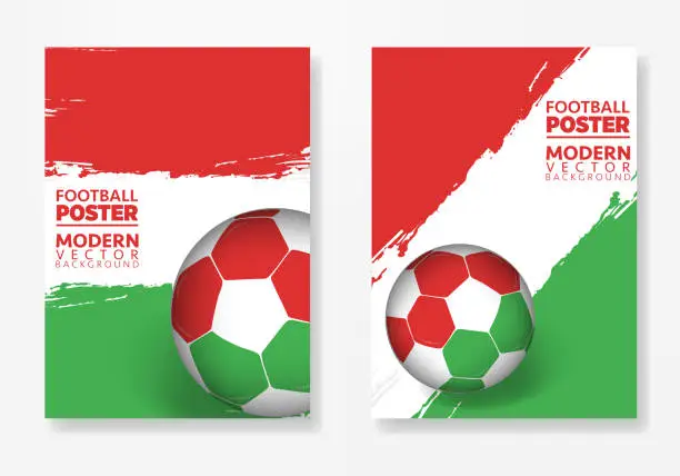 Vector illustration of Vector Hungary football poster template, with soccer ball, brush textures, and place for your texts.