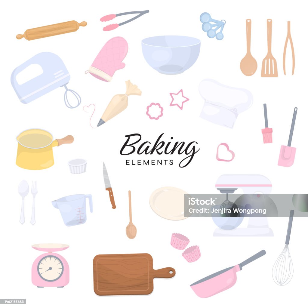 Baking Essentials Vector Baking Elements Collection On White Background Stock Illustration ...