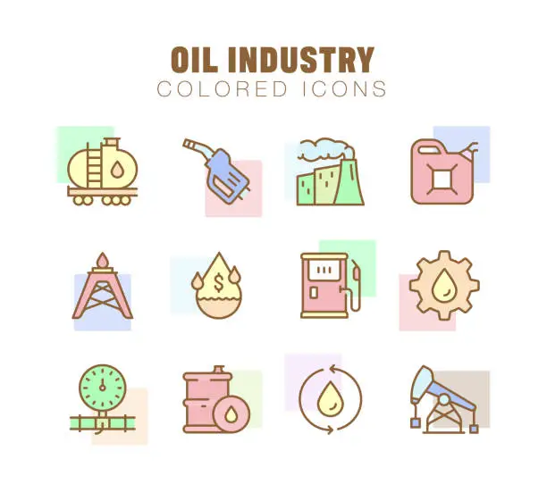 Vector illustration of Oil Industry Line Icon Set. Editable Stroke. Pixel Perfect.