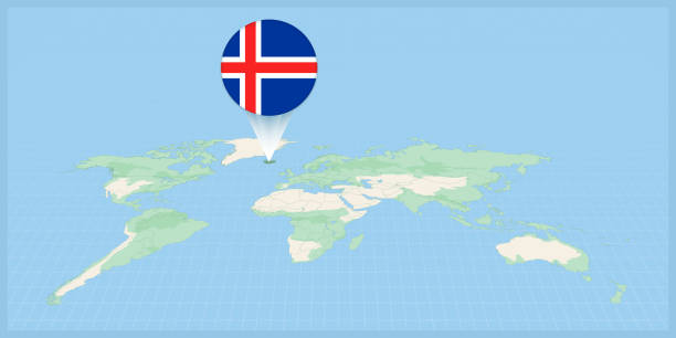 istock Location of Iceland on the world map, marked with Iceland flag pin. 1462158364