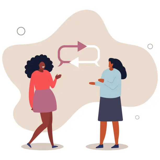 Vector illustration of Listen to team feedback to improve work quality, communication skill or client relationship, ask and answer question for idea development .flat vector illustration.