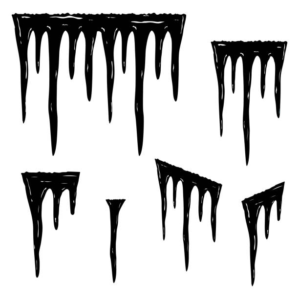 istock Set of ice icicles, black stencil icon, vector illustration in doodle style 1462172925