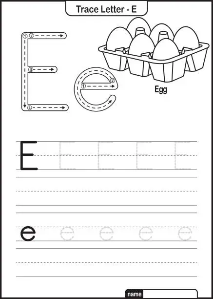 Vector illustration of Alphabet Trace Letter A to Z preschool worksheet with the Letter E Egg Pro Vector