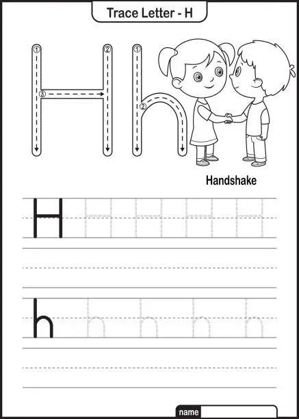 Vector illustration of Alphabet Trace Letter A to Z preschool worksheet with the Letter H  Handshake Pro Vector