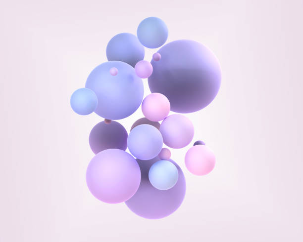 istock Abstract background with geometric spheres 3d render. Holographic balls with gradient texture, colorful composition of flying purple pink blue circle balloons on beige backdrop 1462179003