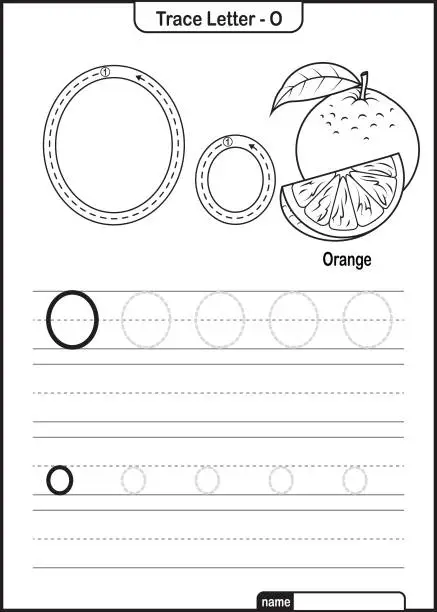 Vector illustration of Alphabet Trace Letter A to Z preschool worksheet with the Letter O Orange Pro Vector