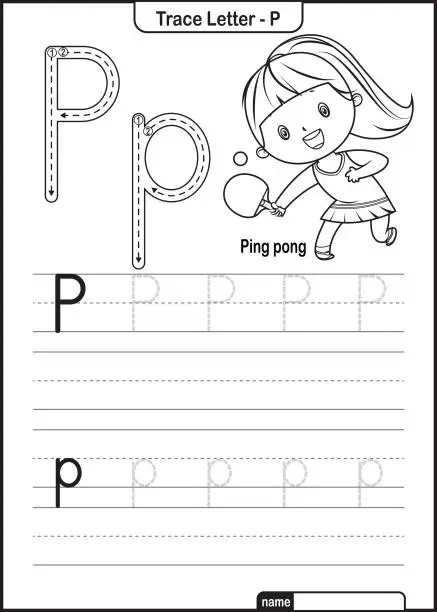 Vector illustration of Alphabet Trace Letter A to Z preschool worksheet with the Letter Ping pong Pro Vector