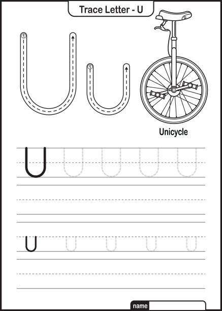 Alphabet Trace Letter A to Z preschool worksheet with the Letter U Unicycle Pro Vector Alphabet Trace Letter A to Z preschool worksheet with the Letter U Unicycle Pro Vector letter u with words stock illustrations