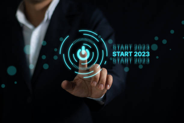 istock Businessman touching start button in 2023, technology concept, future 1462182629