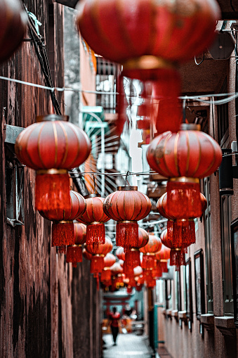 Chinese lanterns on the street, China town, Chinese new year decoration.