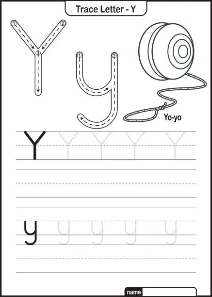 Vector illustration of Alphabet Trace Letter A to Z preschool worksheet with the Letter Y  yo-yo  Pro Vector