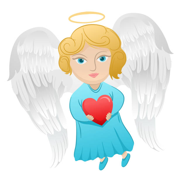 istock angel with heart congratulations with white wings, blue robe 1462183881