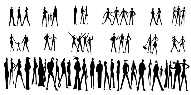 group of modern people abstract silhouette set , vector illustration People, Abstract, Communication,Group of people,Background robot clipart stock illustrations
