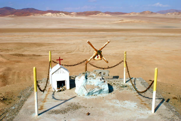 Tahua, Uyuni in Bolivia - May 27 2025: view of the small cemetery beside the salt flat