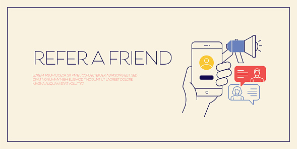 Refer A Friend Related Design with Line Icons. Internet, Connection, Communication, Friendship.