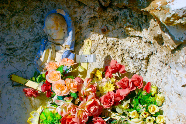 The Virgin Mary and Jesus in the Rotorua Catholic Church of the Whakarewarewa Thermal Village, in the centre of Rotorua, in New Zealand's North Island. The Mother Mary and Jesus look Maori in descent.