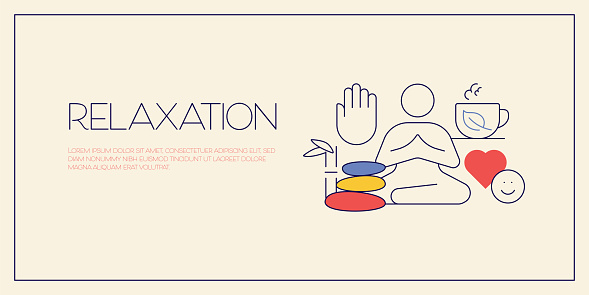 Relaxation and Meditation Related Design with Line Icons. Zen-Like, Positive Emotions, Enjoyment.