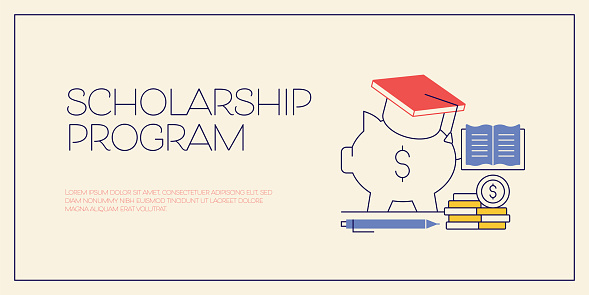 Scholarship Program Related Design with Line Icons. Education, Student, Expenses, Sponsor.