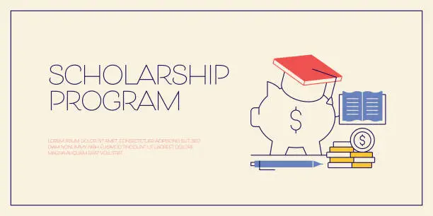 Vector illustration of Scholarship Program Related Design with Line Icons. Education, Student, Expenses, Sponsor.