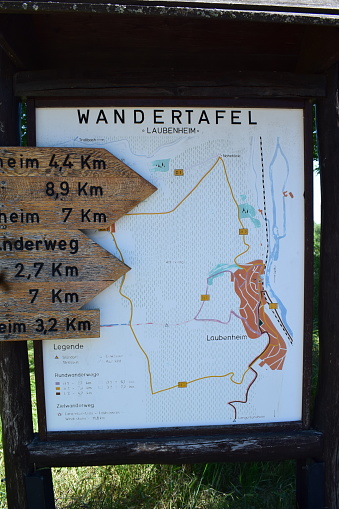 Langenlohnsheim, Germany - 06/14/2021 : hiking sign in Nahe valley