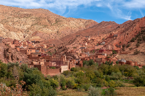 Anmiter, a village in red colours in the Atlas Mountains, Morocco