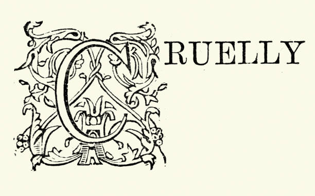 Vintage illustration Ornate Capital letter C, Cruelly, Font, Typeface, Victorian 19th Century vector art illustration