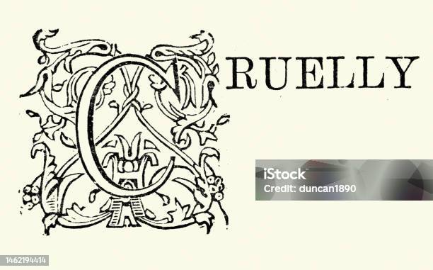 Vintage Illustration Ornate Capital Letter C Cruelly Font Typeface Victorian 19th Century Stock Illustration - Download Image Now