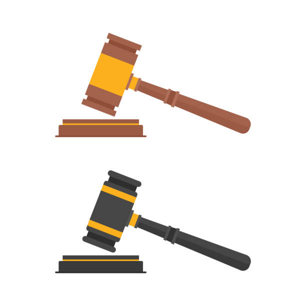 Law and justice scenes. Auction and judgment. vector art illustration