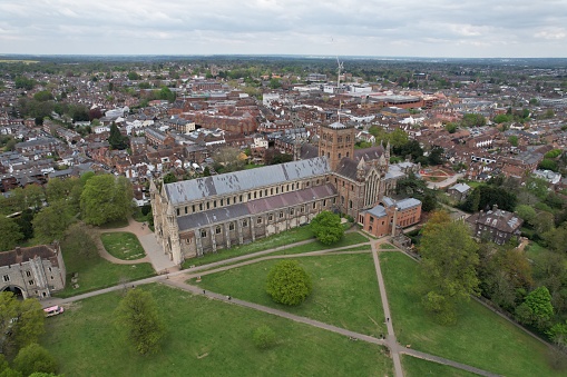 St Albans catherdeal in Herts UK Aerial drone aerial view