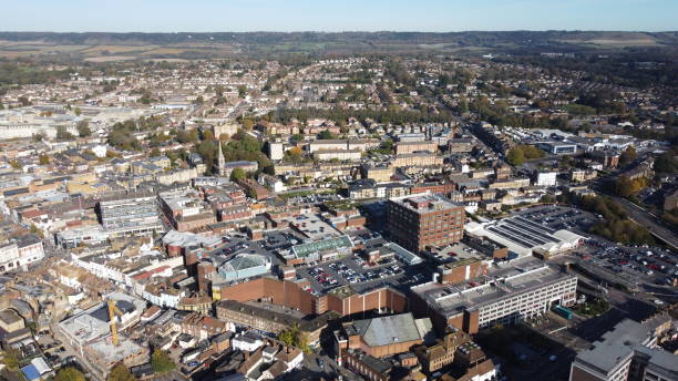 istock Maidstone Kent UK town centre high angle drone aerial 1462196312