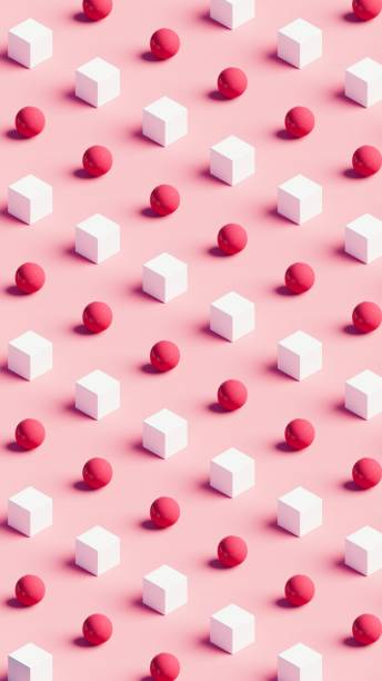 istock 3d illustration of white cubes and red spheres pattern on a pink table 1462199261