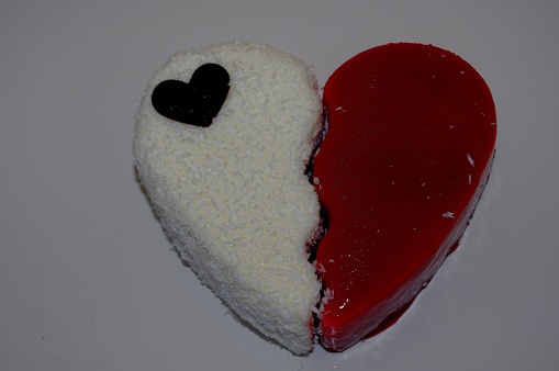 A broken heart ice cream cake in two parts.