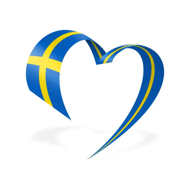 Vector illustration of Sweden - Ribbon Heart Flag. Swedish Heart Shaped Flag. Stock Vector Illustration