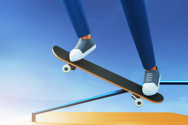 istock Young skateboarder grind trick on rail 3d illustration 1462203948