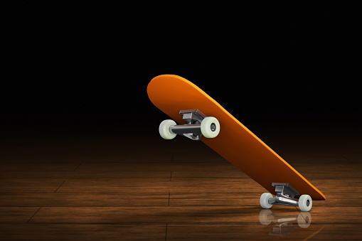 Skateboard on dark background 3d illustration