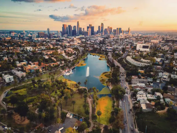 Photo of Downtown Los Angeles Skyline View from Echo Lake Park