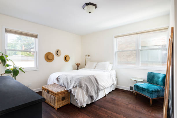 istock A cozy bedroom with hardwood floors. 1462209563
