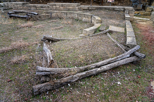 Close up to Ancient altar of Armazi castel near Mtskheta. Georgia