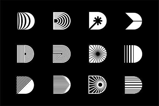 Modern D letter logo template set. Digital D logo design vector set.