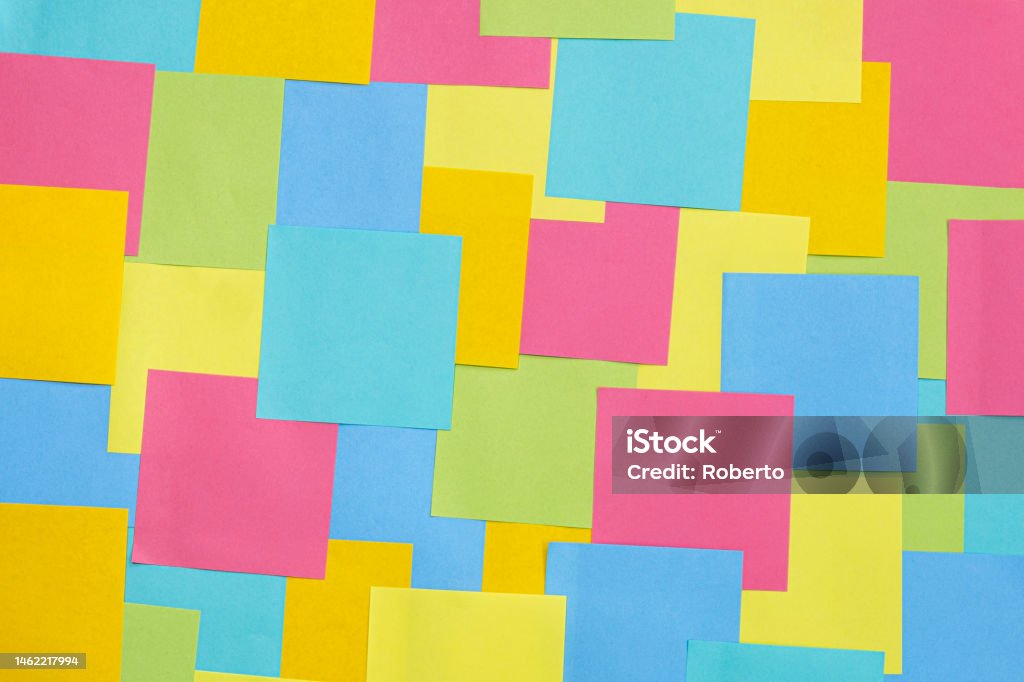 Multicolored Sticky Paper Notes Texture Background Stock Photo - Download  Image Now - Adhesive Note, Blank, Blue - iStock