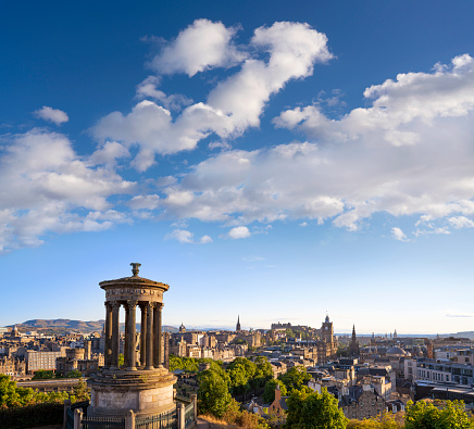 Edinburgh aerial skyline from Calton Hill capital city of Scotland UK United Kingdom