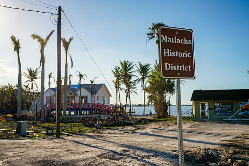 Matlacha, FL, USA - January 30, 2023: Photo of Matlacha aftermath destruction and debris after Hurricane Ian