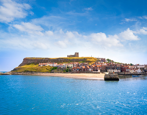 Whitby skyline and river Esk UK in Scarborough Borough Concil of England United Kingdom
